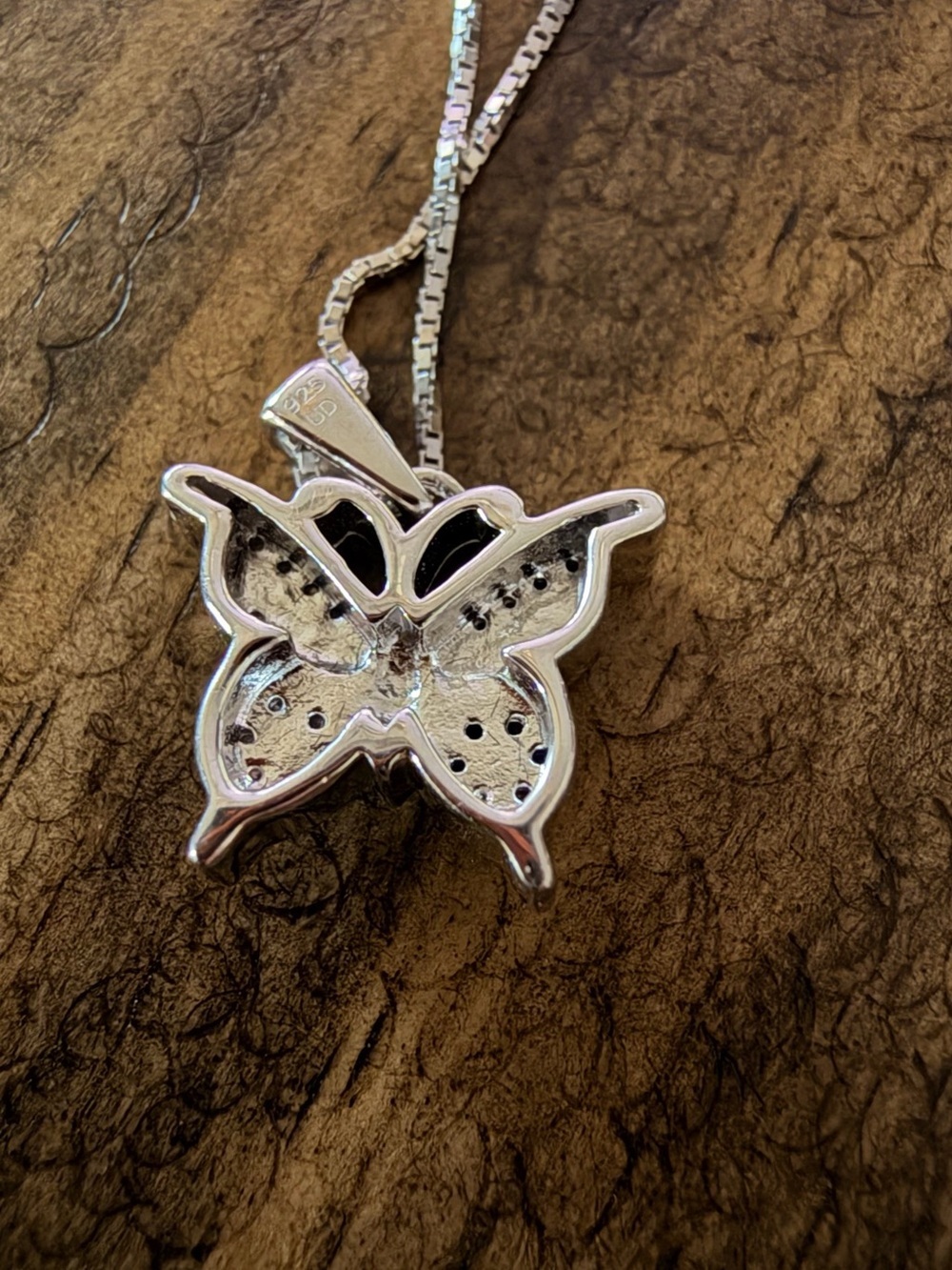 14K White Gold over 925 Sterling Silver, 0.11 CT Natural Diamond necklace. - Picture 3 of 4